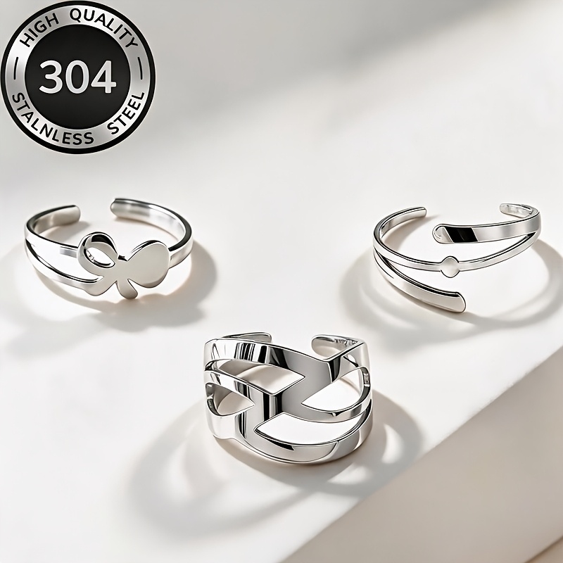 3pcs Geometric Hollow Open Rings Set for Women, Minimalist Slim Design